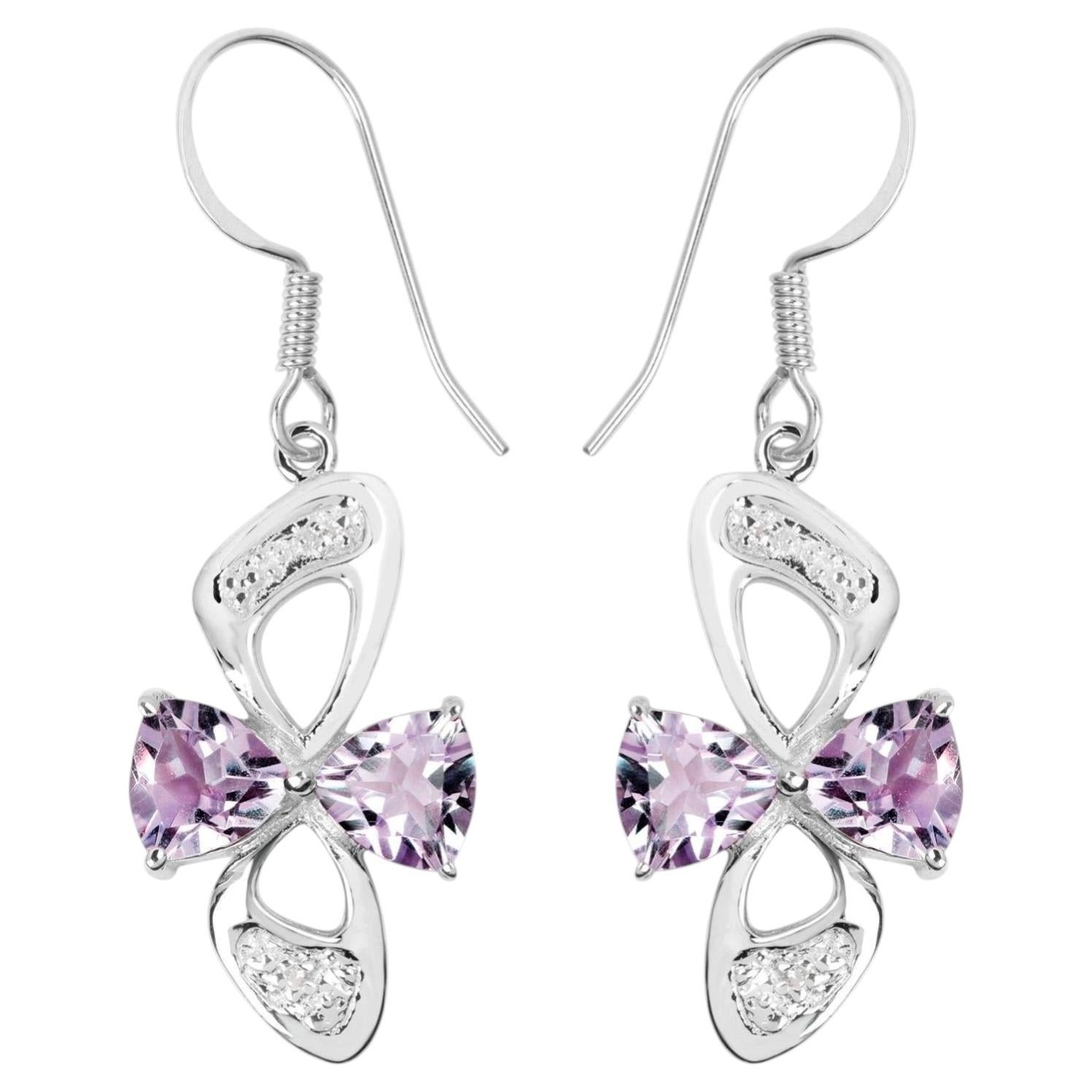 Pink Amethyst Earrings With White Topaz 4.02 Carats Sterling Silver