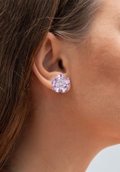 Pink Amethyst Floral Earrings 7.7 Carats 18K White Gold Plated Sterling Silver