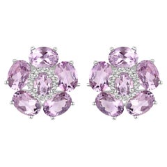 Pink Amethyst Floral Earrings 7.7 Carats 18K White Gold Plated Sterling Silver