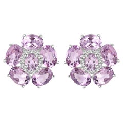 Pendientes Floral Amatista Rosa 7,7 Quilates Plata de Ley Chapada en Oro Blanco 18K
