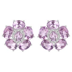 Pink Amethyst Floral Earrings 7.7 Carats 18K White Gold Plated Sterling Silver