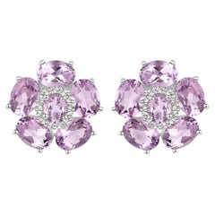 Pink Amethyst Floral Earrings 7.7 Carats 18K White Gold Plated Sterling Silver