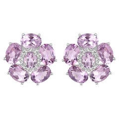 Pink Amethyst Floral Earrings 7.7 Carats 18K White Gold Plated Sterling Silver
