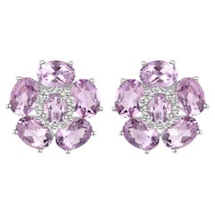 Orecchini floreali di ametista rosa 7,7 carati placcati in oro bianco 18 carati A. Silver