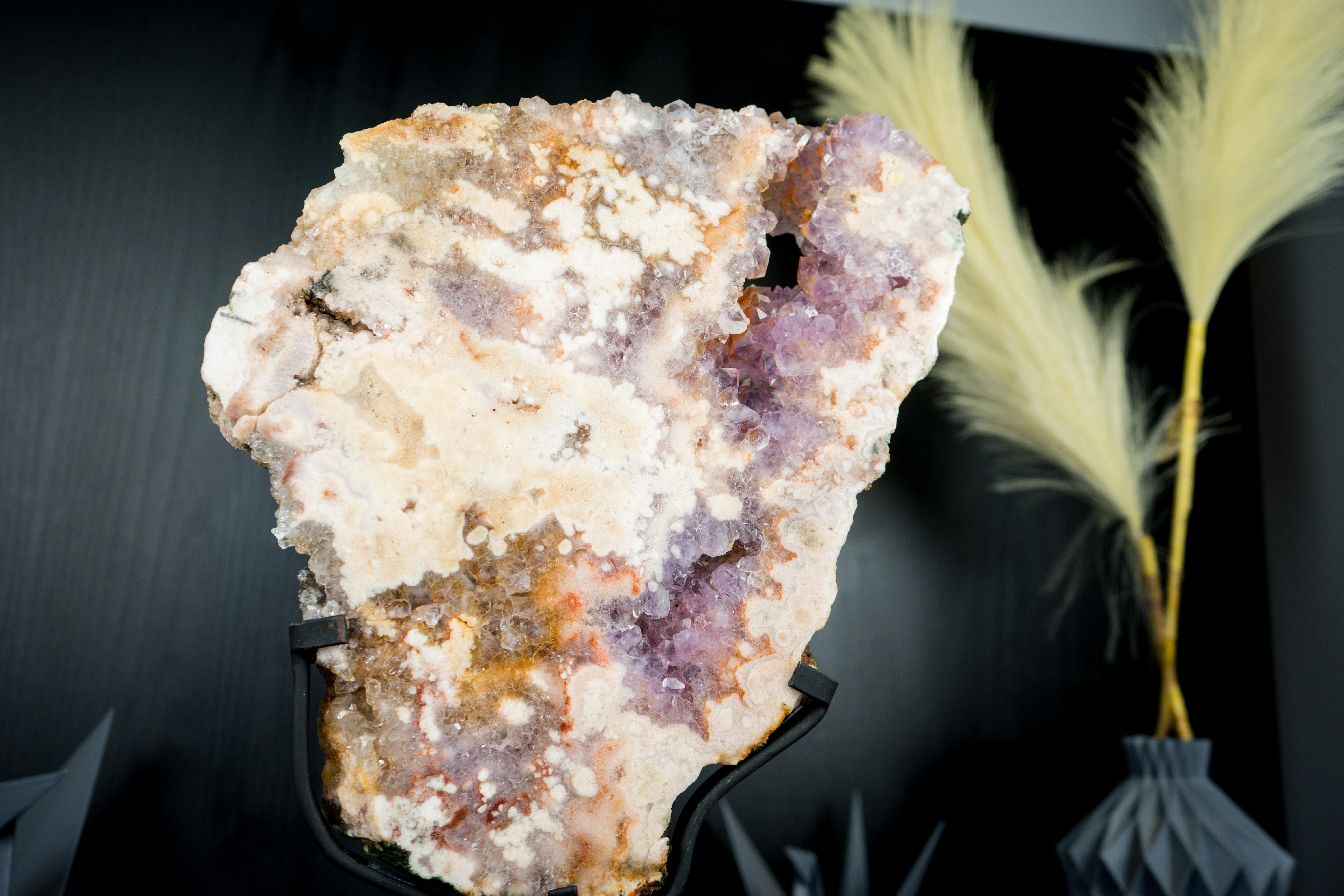 Pink Amethyst Geode on Stand, Geode Slab with Natural Rose and Purple Amethyst 4
