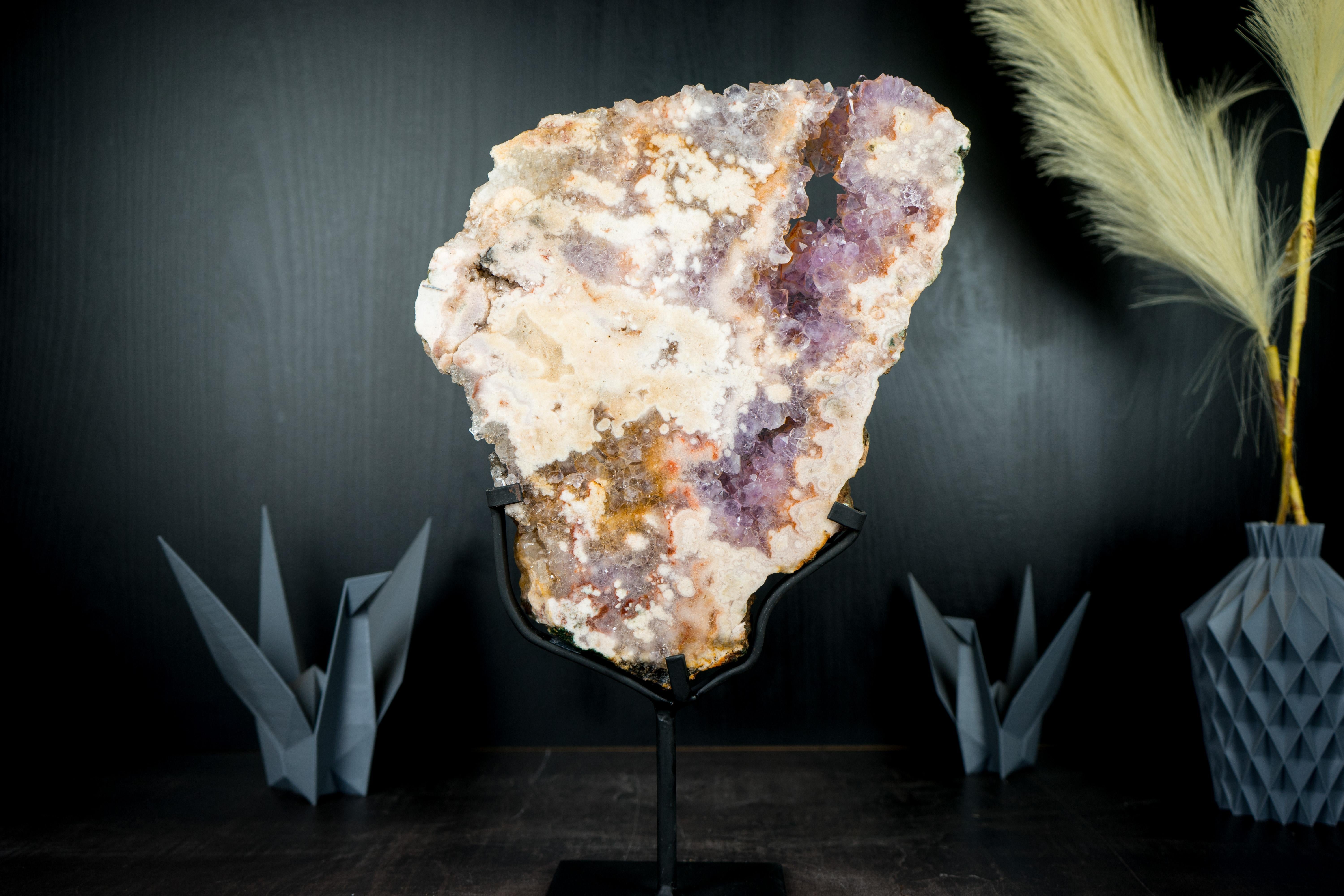 Pink Amethyst Geode on Stand, Geode Slab with Natural Rose and Purple Amethyst In New Condition In Ametista Do Sul, BR