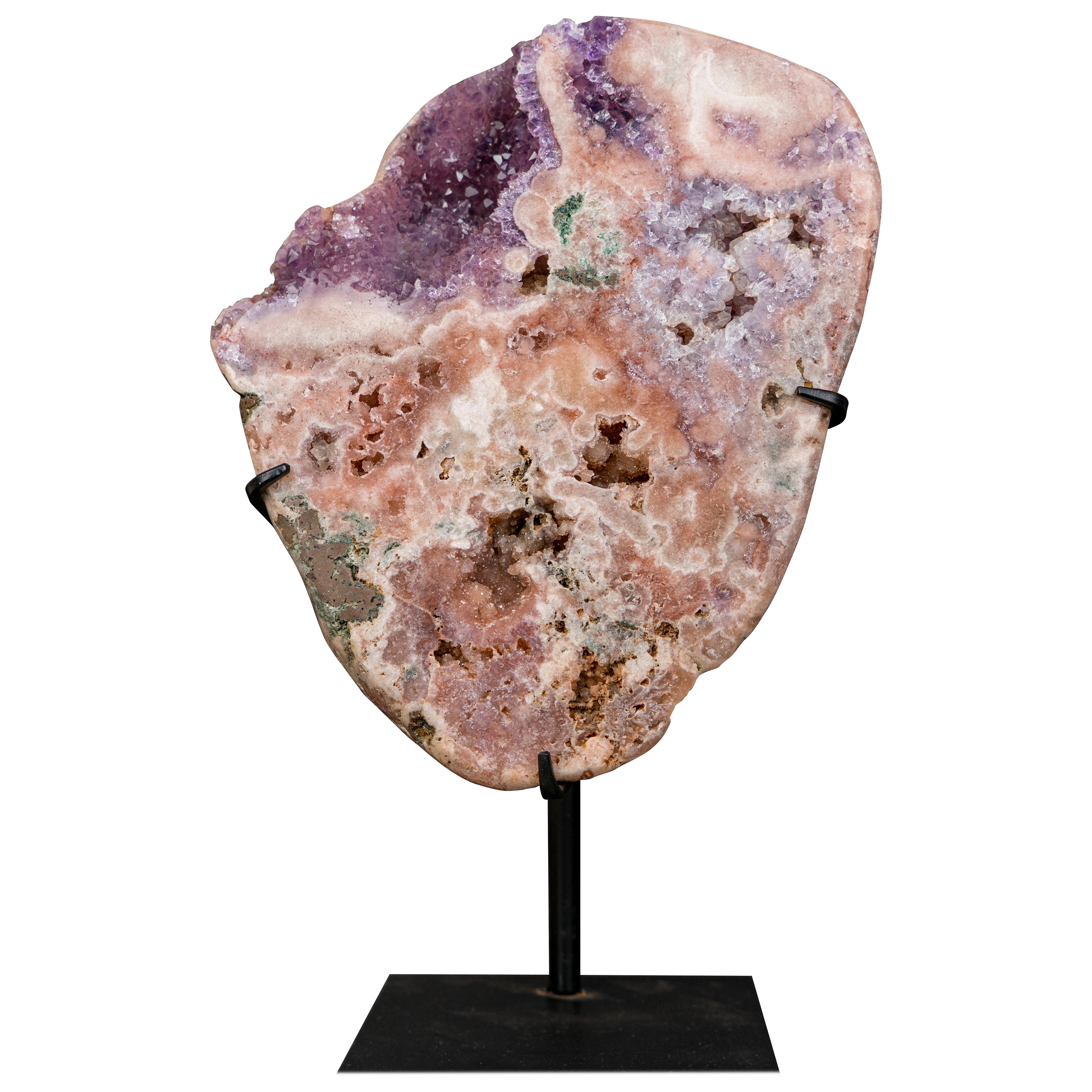 Pink Amethyst Geode on Stand with Natural Purple Amethyst Druzy