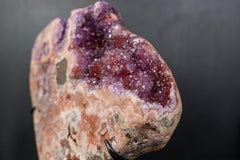 Pink Amethyst Geode on Stand with Natural Purple & Red Amethyst Flowers