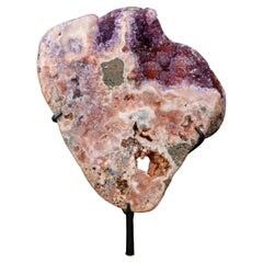 Pink Amethyst Geode on Stand with Natural Purple 
Red Amethyst Flowers