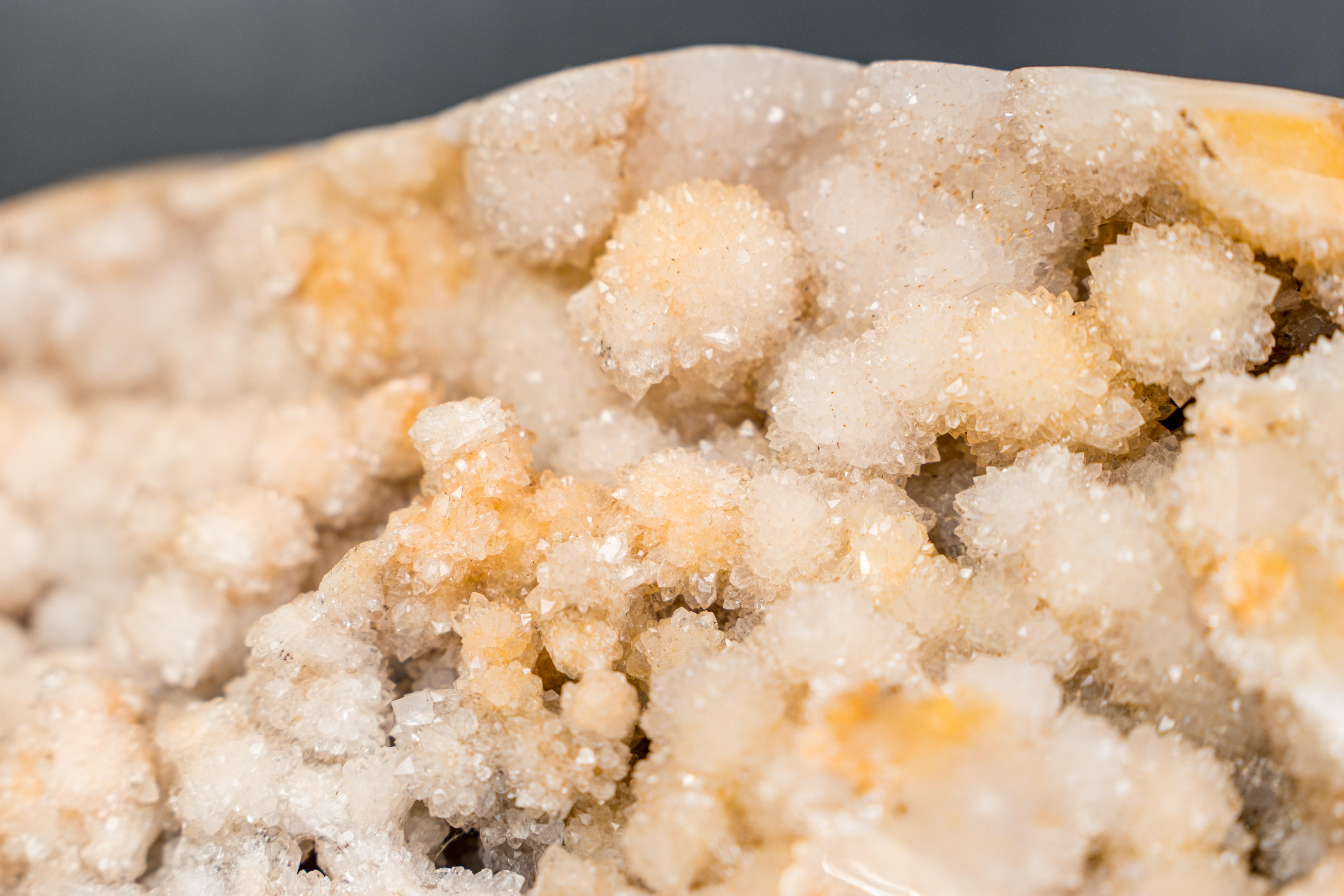 Pink Amethyst Geode with Botryoidal Spheres Covered in White Druzy For Sale 5