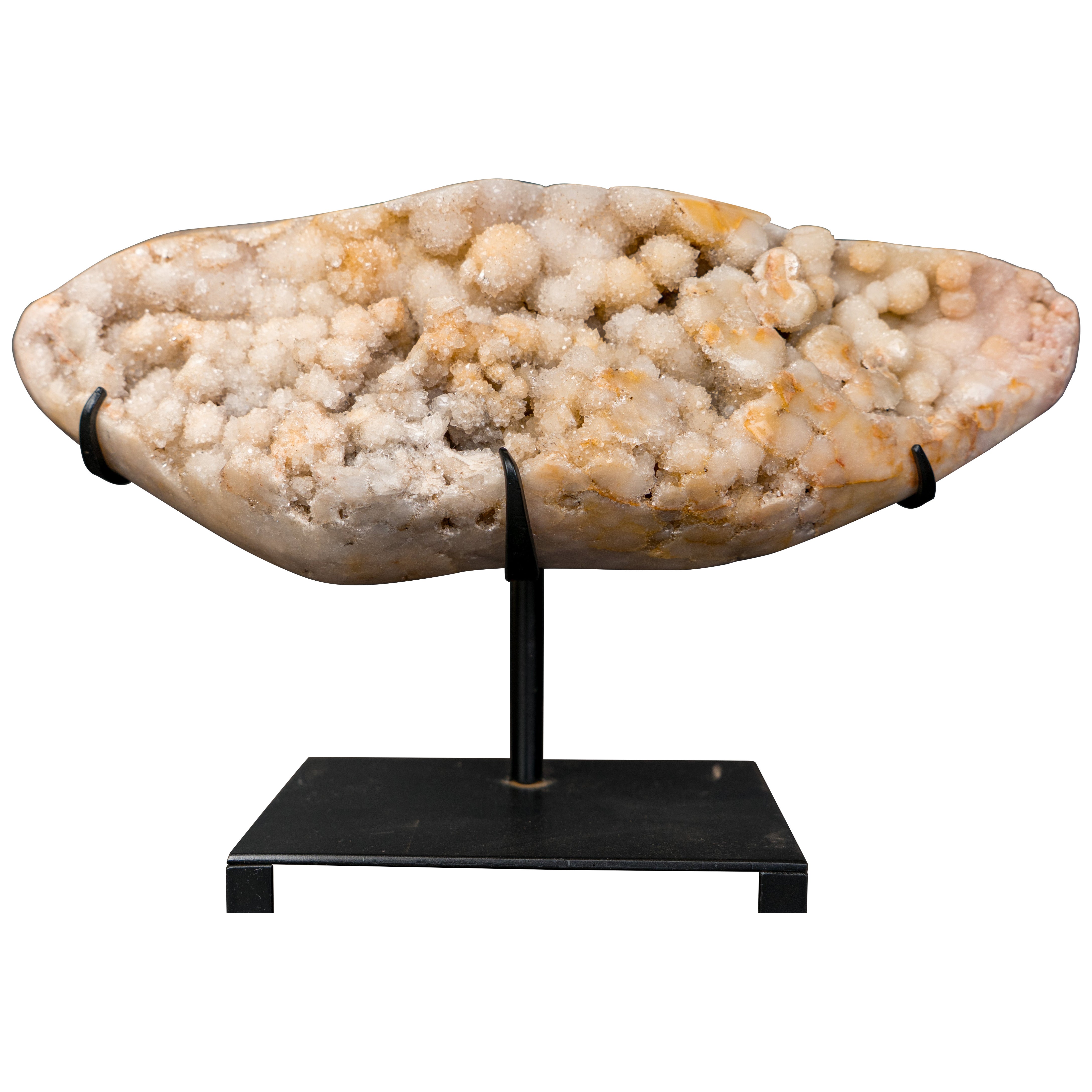 Pink Amethyst Geode with Botryoidal Spheres Covered in White Druzy