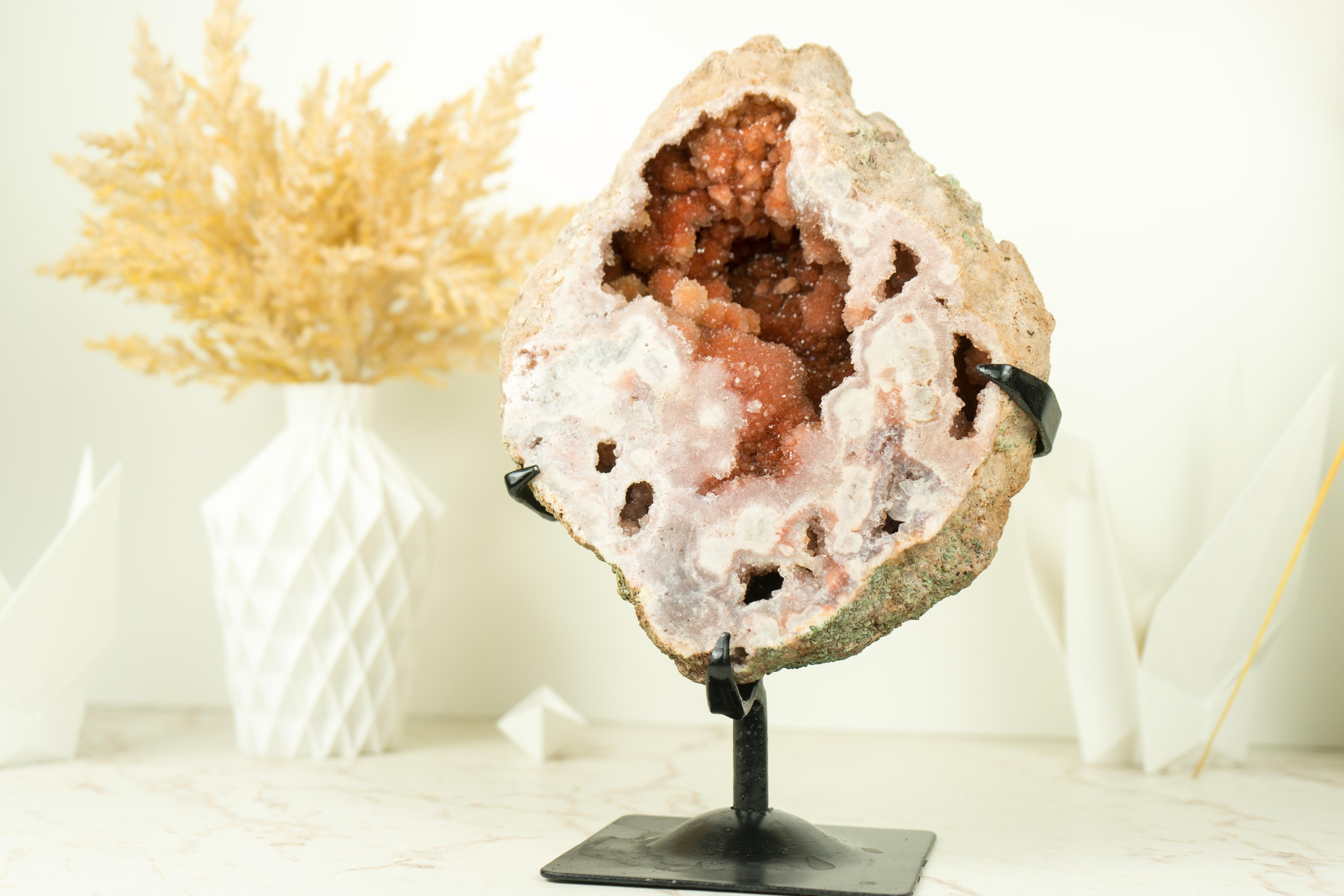 Pink Amethyst Geode with Deep Red, Shiny Amethyst Druzy For Sale 2