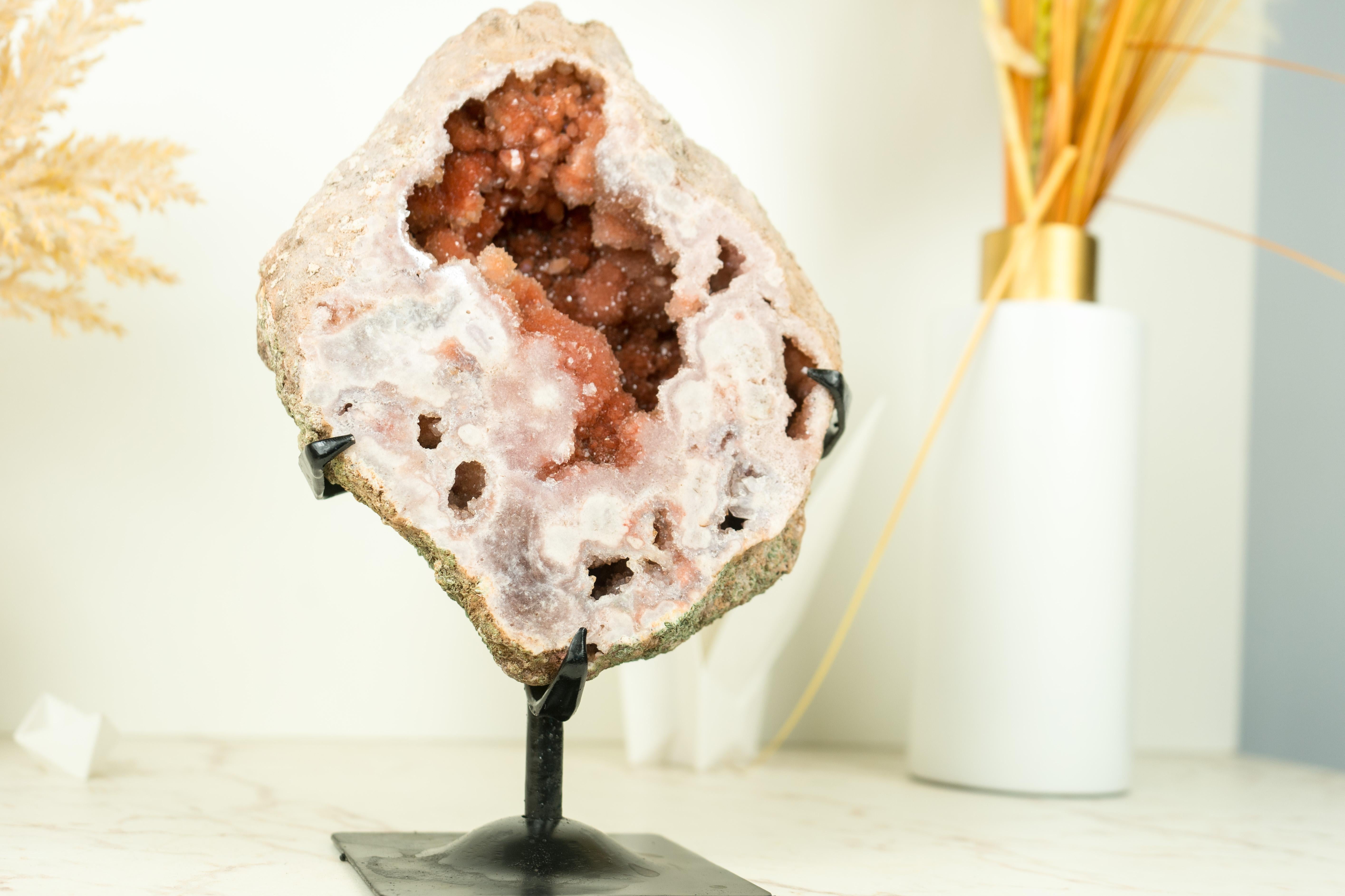 Pink Amethyst Geode with Deep Red, Shiny Amethyst Druzy For Sale 3