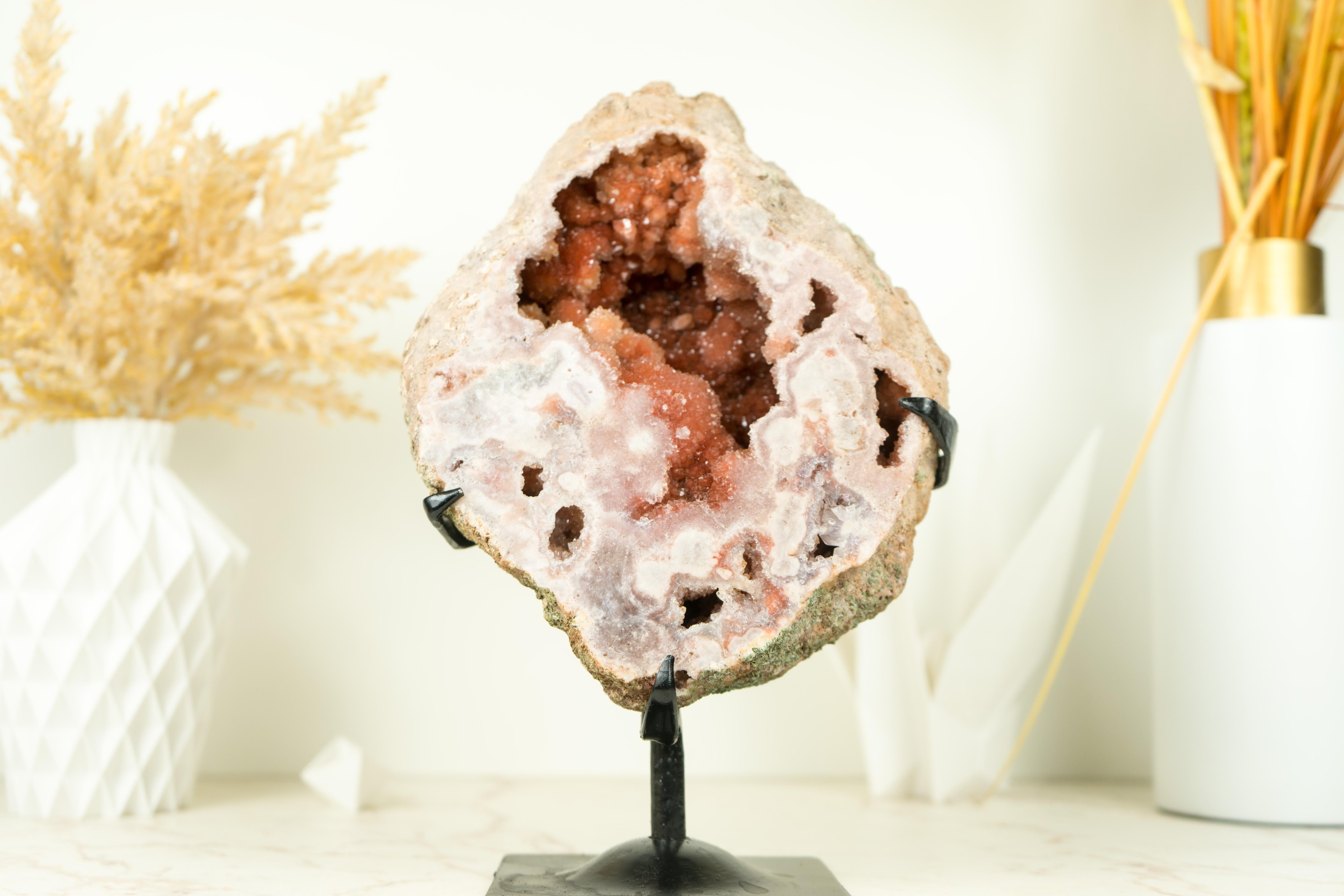 Pink Amethyst Geode with Deep Red, Shiny Amethyst Druzy For Sale 4