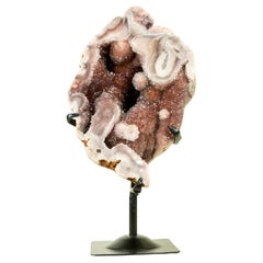 Pink Amethyst Geode with Natural Red Crystal Amethyst Druzy on Stand
