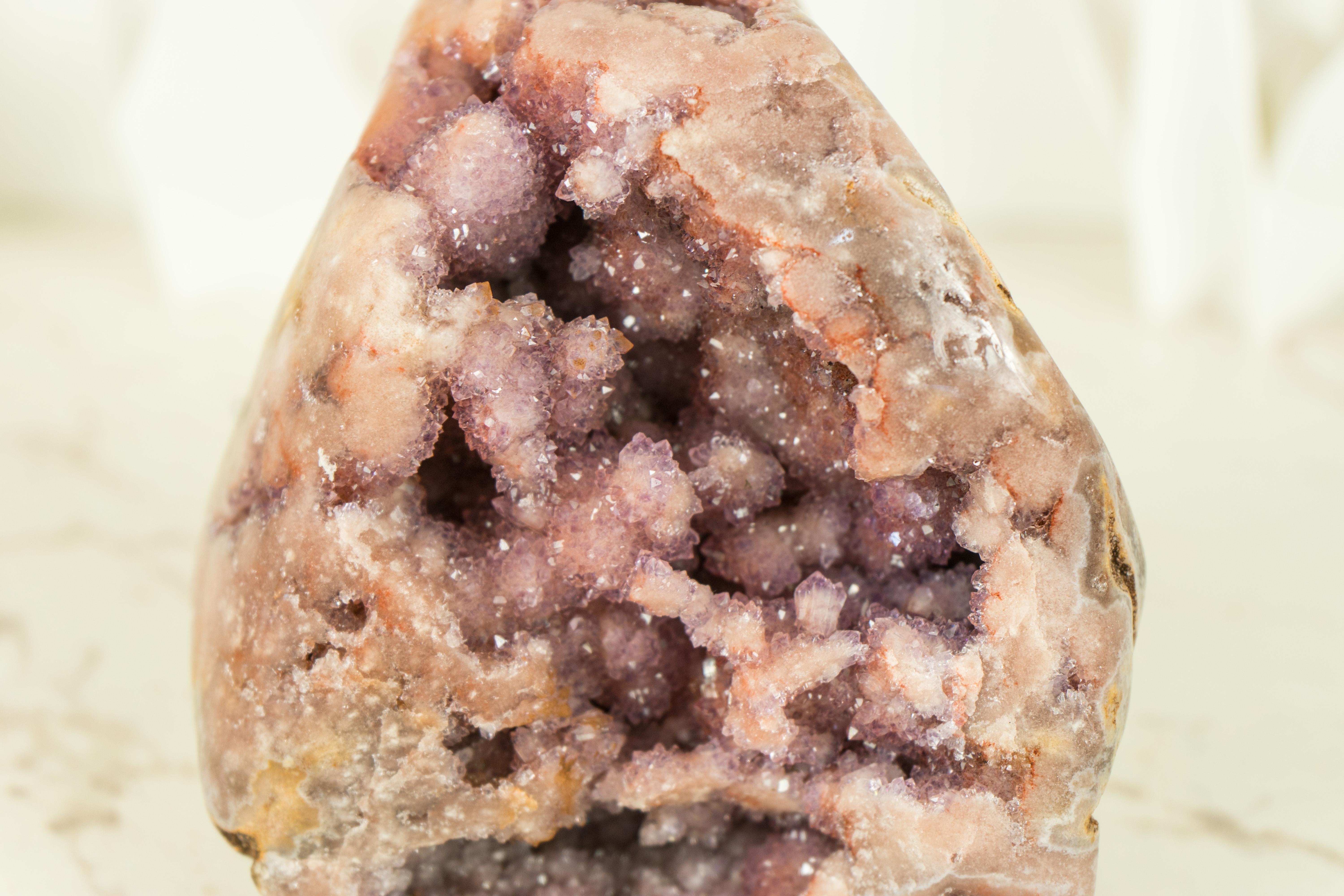 Pink Amethyst Geode with Unique Decorative Flower Druzy and AAA Pink Druzy For Sale 2