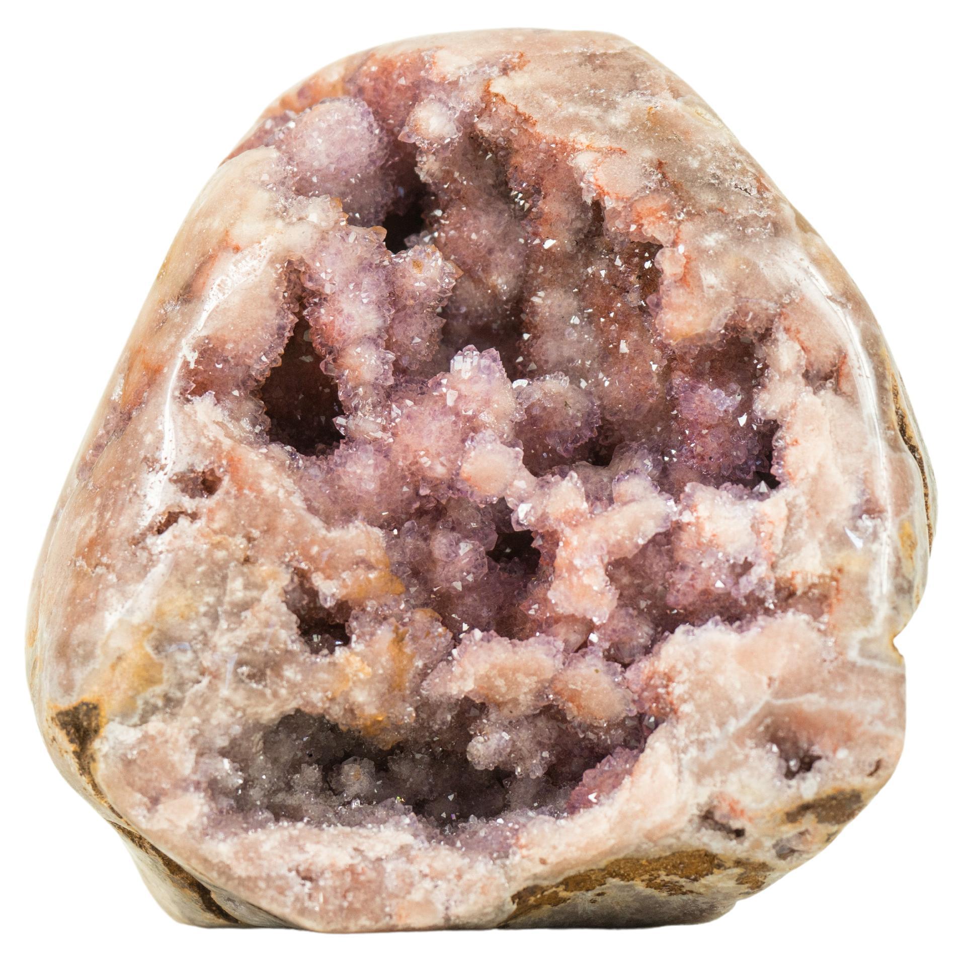 Pink Amethyst Geode with Unique Decorative Flower Druzy and AAA Pink Druzy For Sale