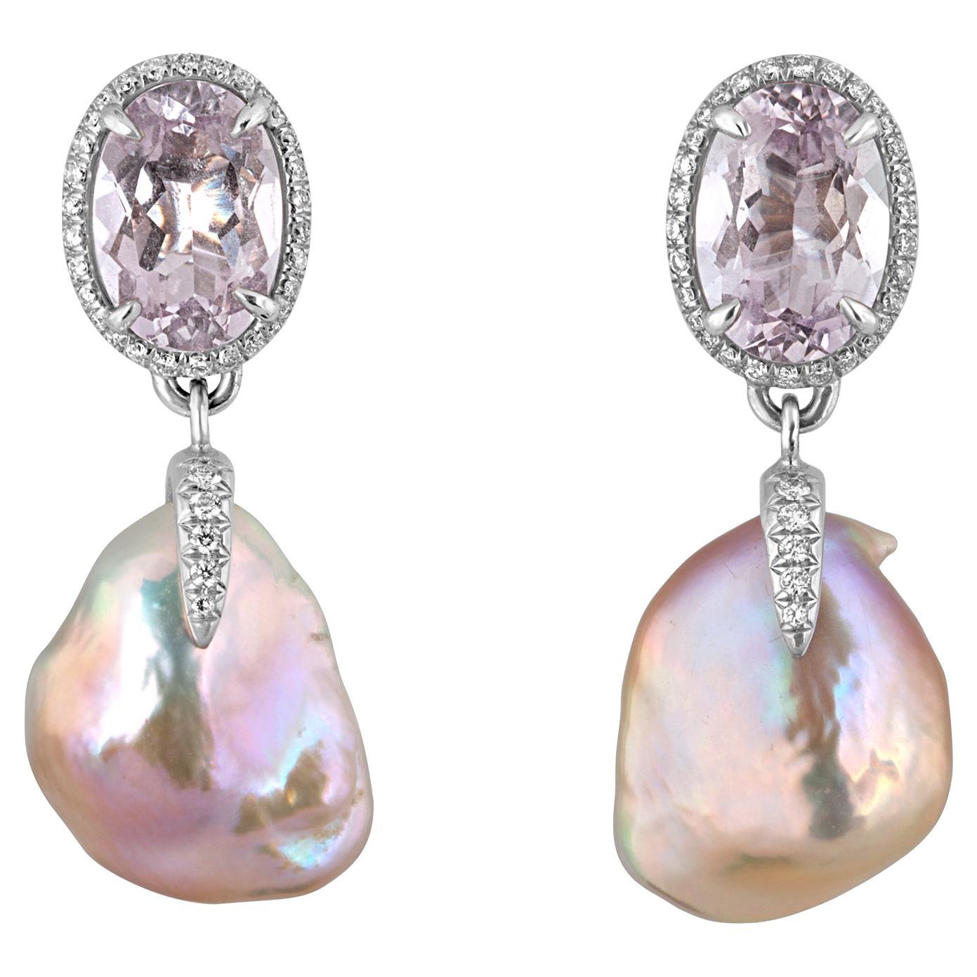 Pink Amethyst and Lavender Soufflé Pearl Drop Earrings For Sale