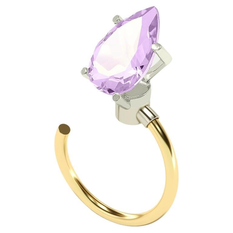 Pink Amethyst, Pear Cut  '4.5 Carat' in a Golden Yellow Ring, 18k  For Sale