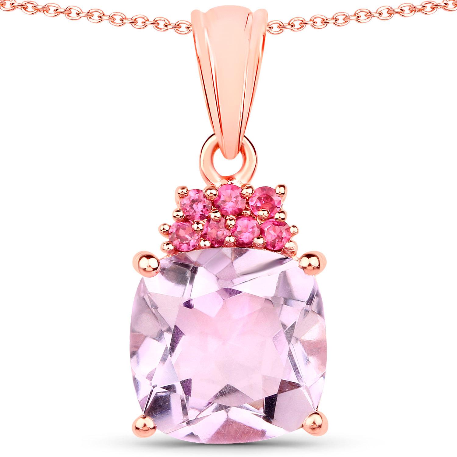 Ciondolo Ametista Rosa Rodolite 5,53 Carati Argento placcato oro rosa 18 carati in vendita