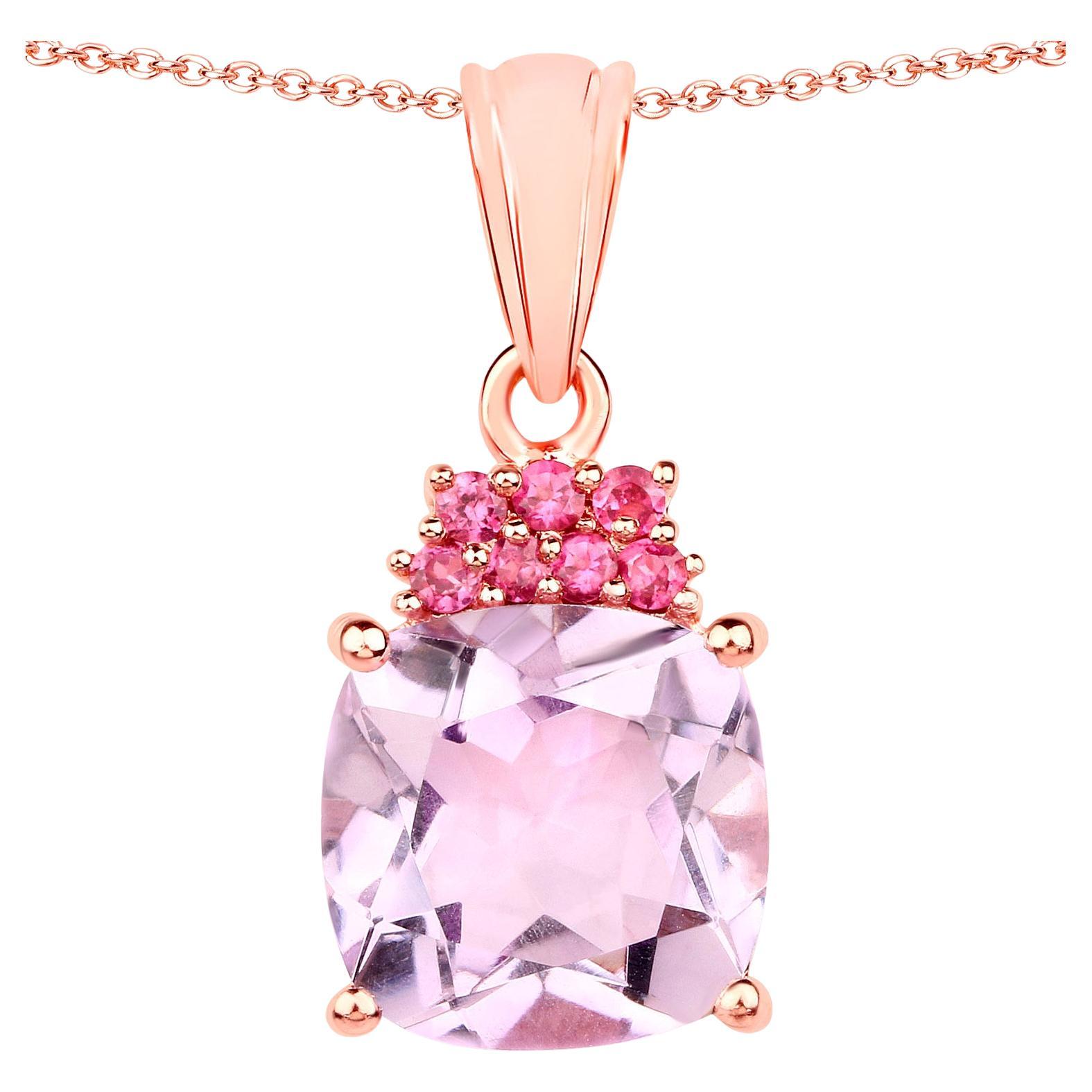 Pink Amethyst Pendant Rhodolite 5.53 Carats 18K Rose Gold Plated Silver