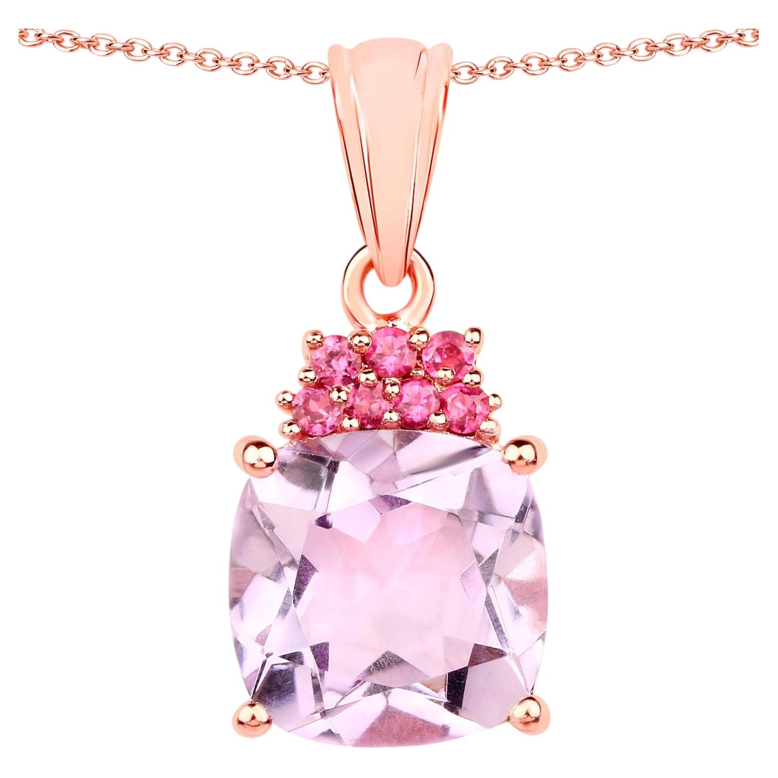 Pink Amethyst Pendant Rhodolite 5.53 Carats 18K Rose Gold Plated Silver