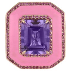  Pinker Amethyst, Pinker Saphir & Diamant Ring mit Emaille in 14k Rose Gold 