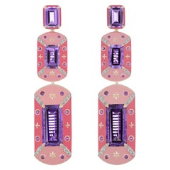 Pendientes de amatista rosa, zafiro rosa y diamantes en oro rosa de 14 quilates