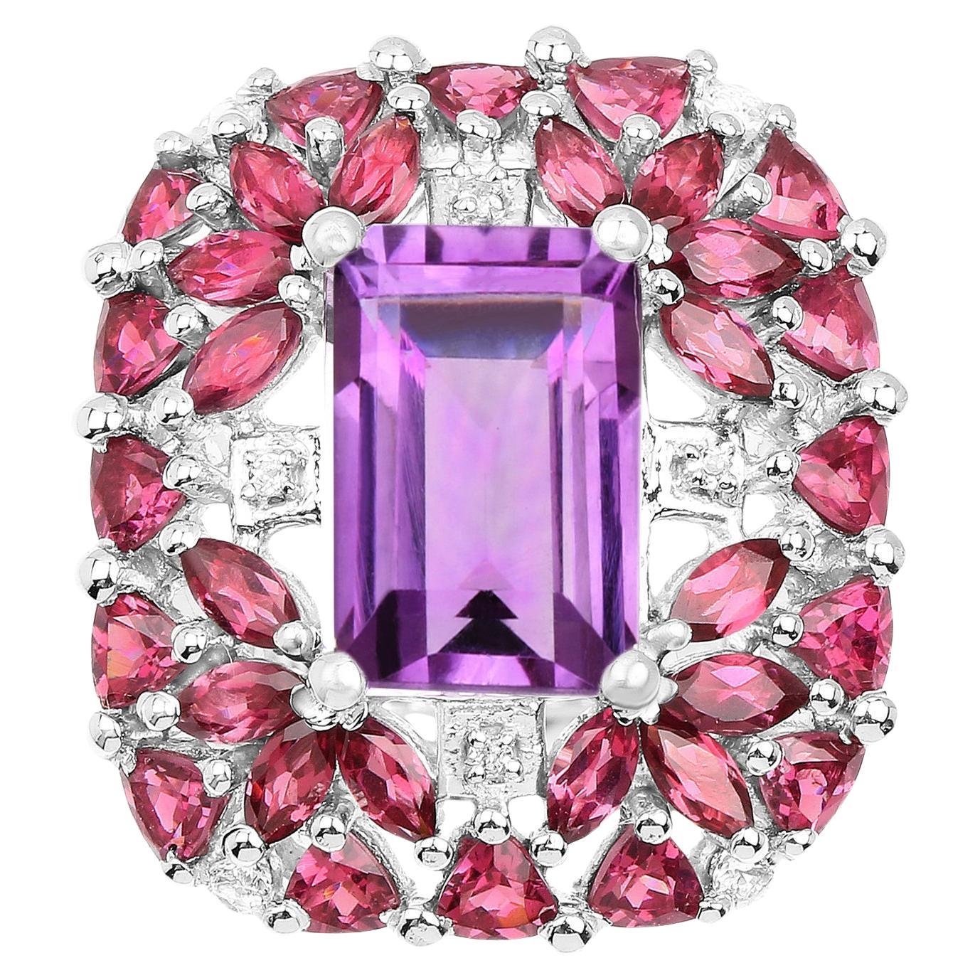 Amethyst-Cocktailring Rhodolith Granate und weiße Topas 7,60 Karat im Angebot