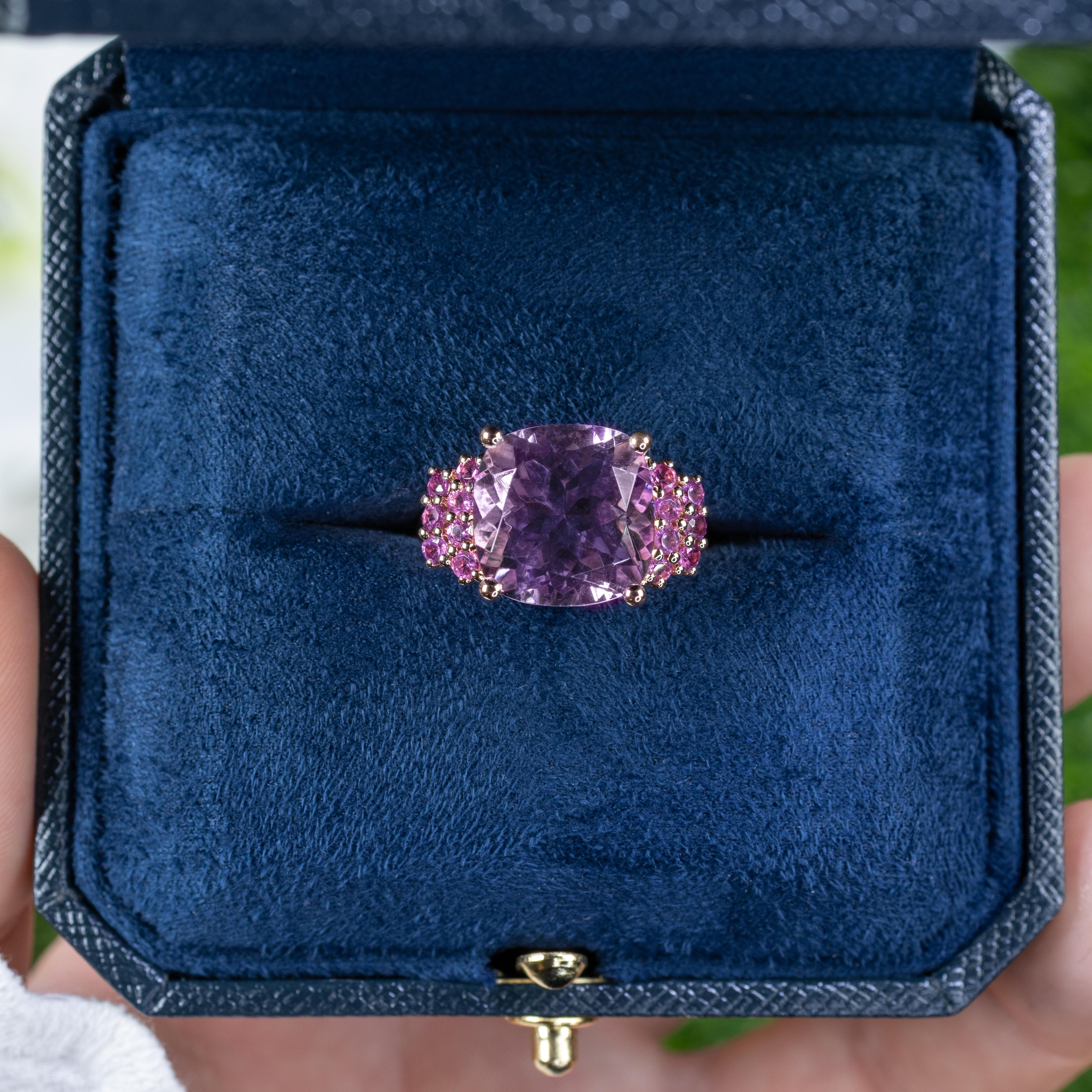 Pink Amethyst Ring Rhodolites 5.88 Carats 18K Rose Gold Plated Silver (Zeitgenössisch) im Angebot