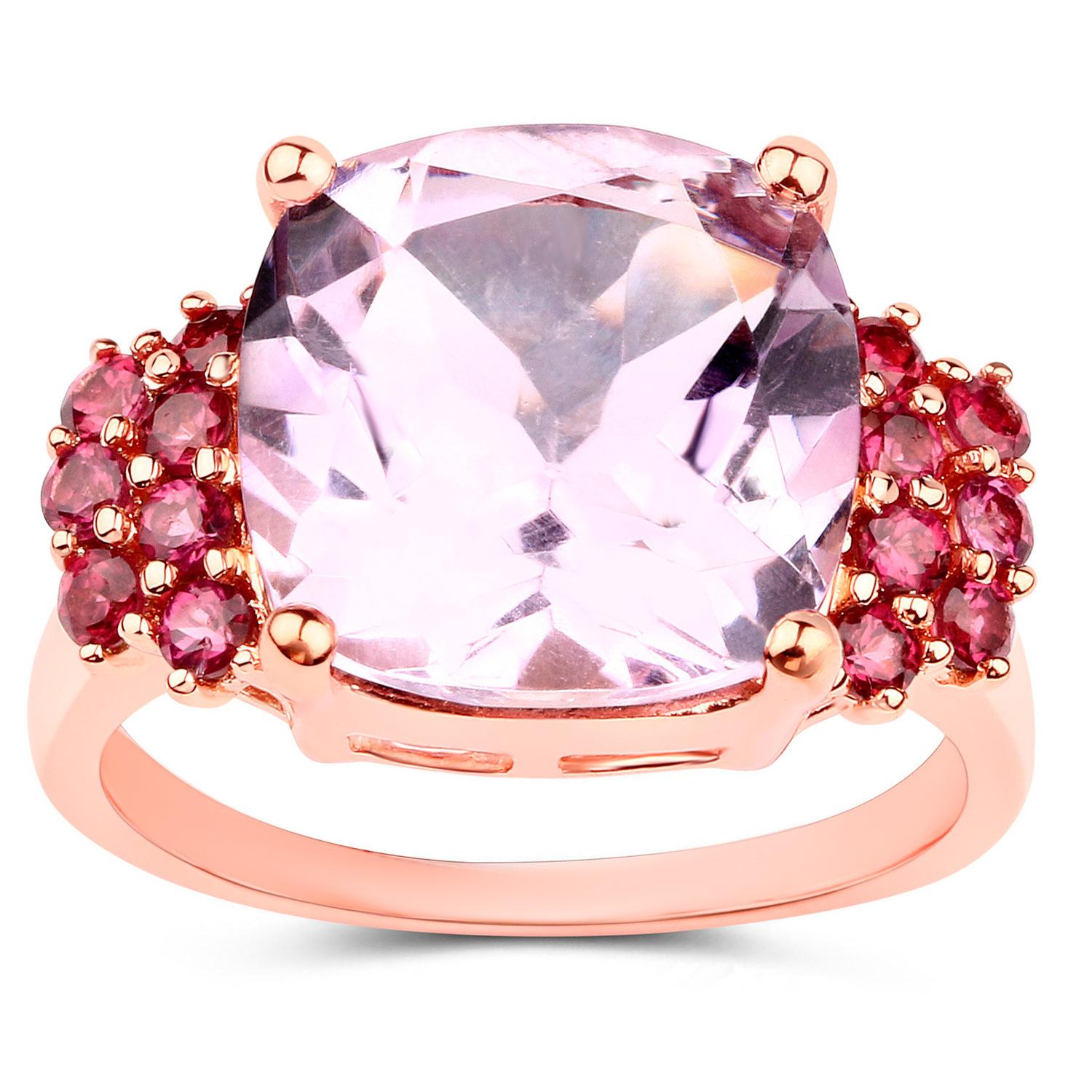 Anillo Amatista rosa Granates rodolita 5,88 quilates Plata chapada en oro rosa de 18 quilates en Excelente estado para la venta en Aliso Viejo, CA