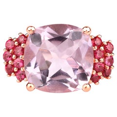 Pink Amethyst Ring Rhodolite Garnets 5.88 Carats 18K Rose Gold Plated Silver