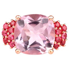 Pink Amethyst Ring Rhodolite Garnets 5.88 Carats 18K Rose Gold Plated Silver