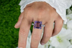 Pink Amethyst Ring White Topaz 8.29 Carats Sterling Silver