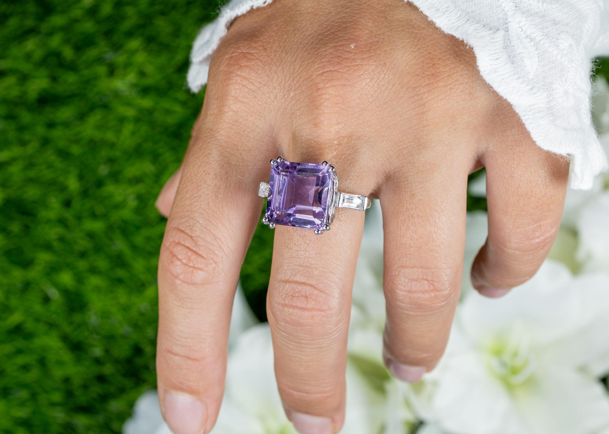 Rosa Amethyst Ring Weißer Topas 8,29 Karat Sterling Silber (Zeitgenössisch) im Angebot