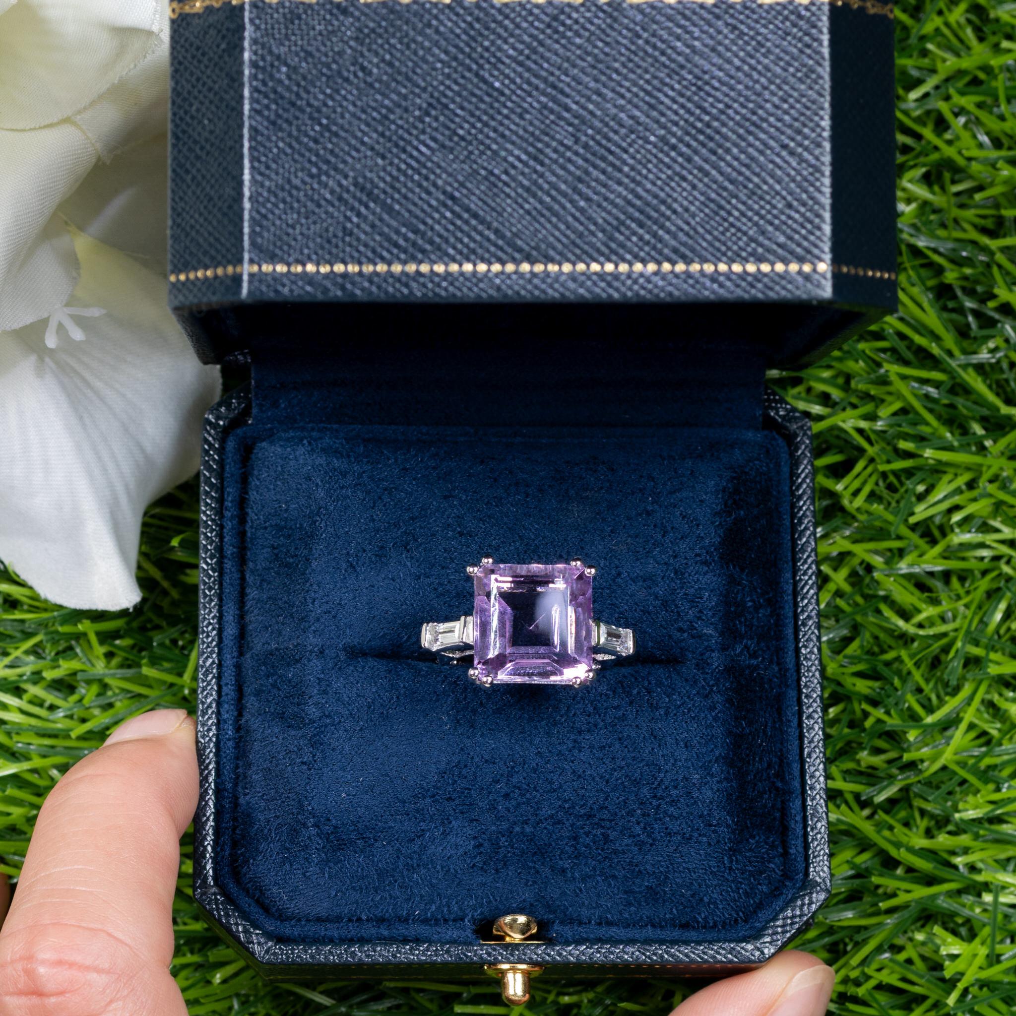Rosa Amethyst Ring Weißer Topas 8,29 Karat Sterling Silber (Carréeschliff) im Angebot