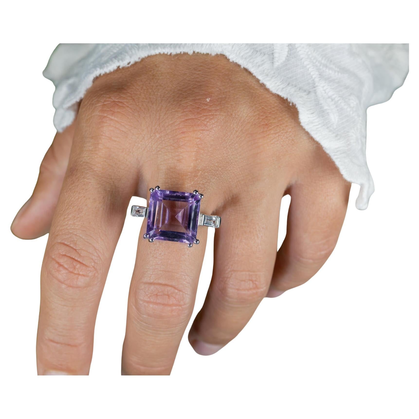 Pink Amethyst Ring White Topaz 8.29 Carats Sterling Silver
