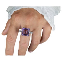 Pink Amethyst Ring White Topaz 8.29 Carats Sterling Silver