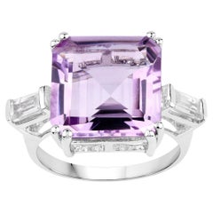 Pink Amethyst Ring White Topaz 8.29 Carats Sterling Silver