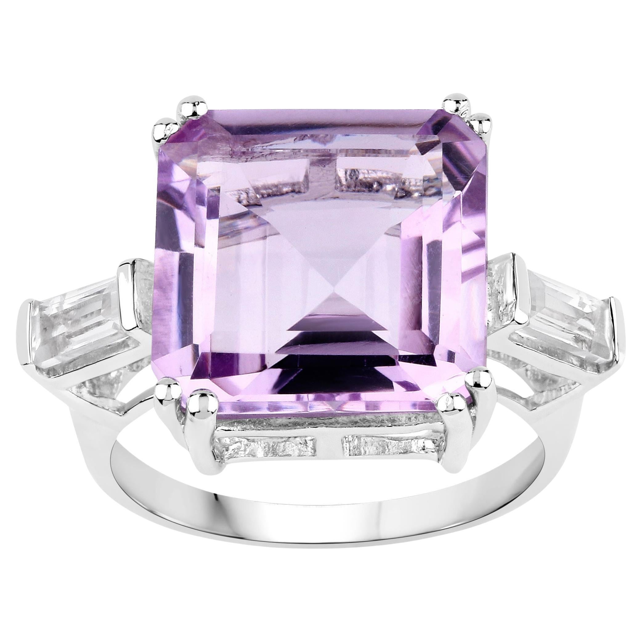 Rosa Amethyst Ring Weißer Topas 8,29 Karat Sterling Silber im Angebot