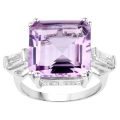 Pink Amethyst Ring White Topaz 8.29 Carats Sterling Silver