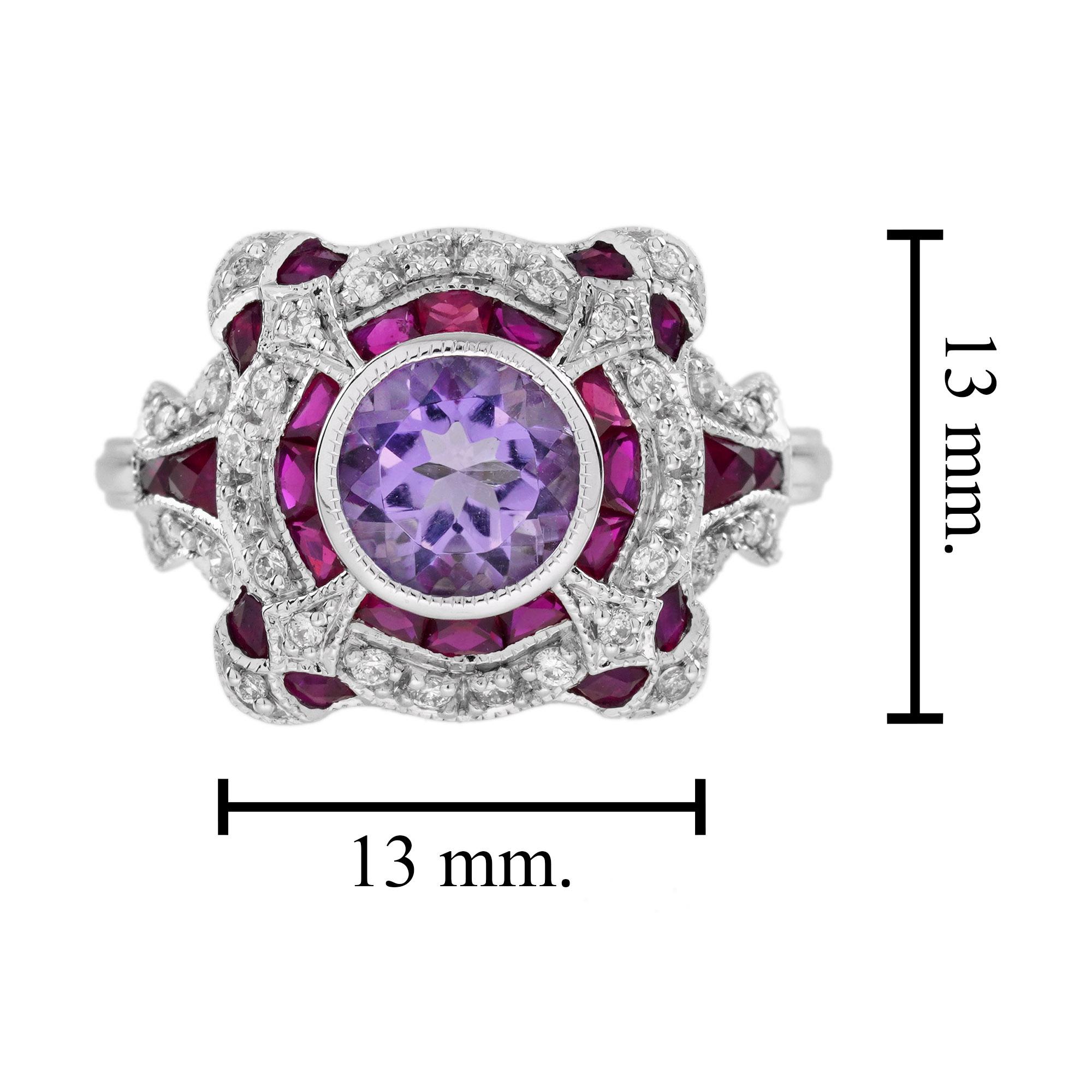 Pink Amethyst Ruby and Diamond Art Deco Style Engagement Ring in 14K White Gold For Sale 2
