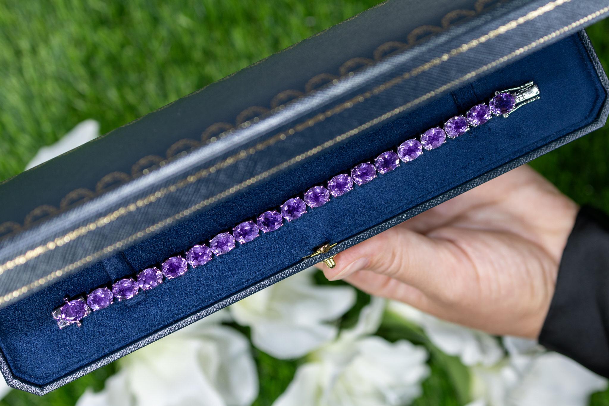 Taglio cuscino Bracciale Tennis Ametista Rosa 30 Carati Placcato in rodio A. Silver in vendita