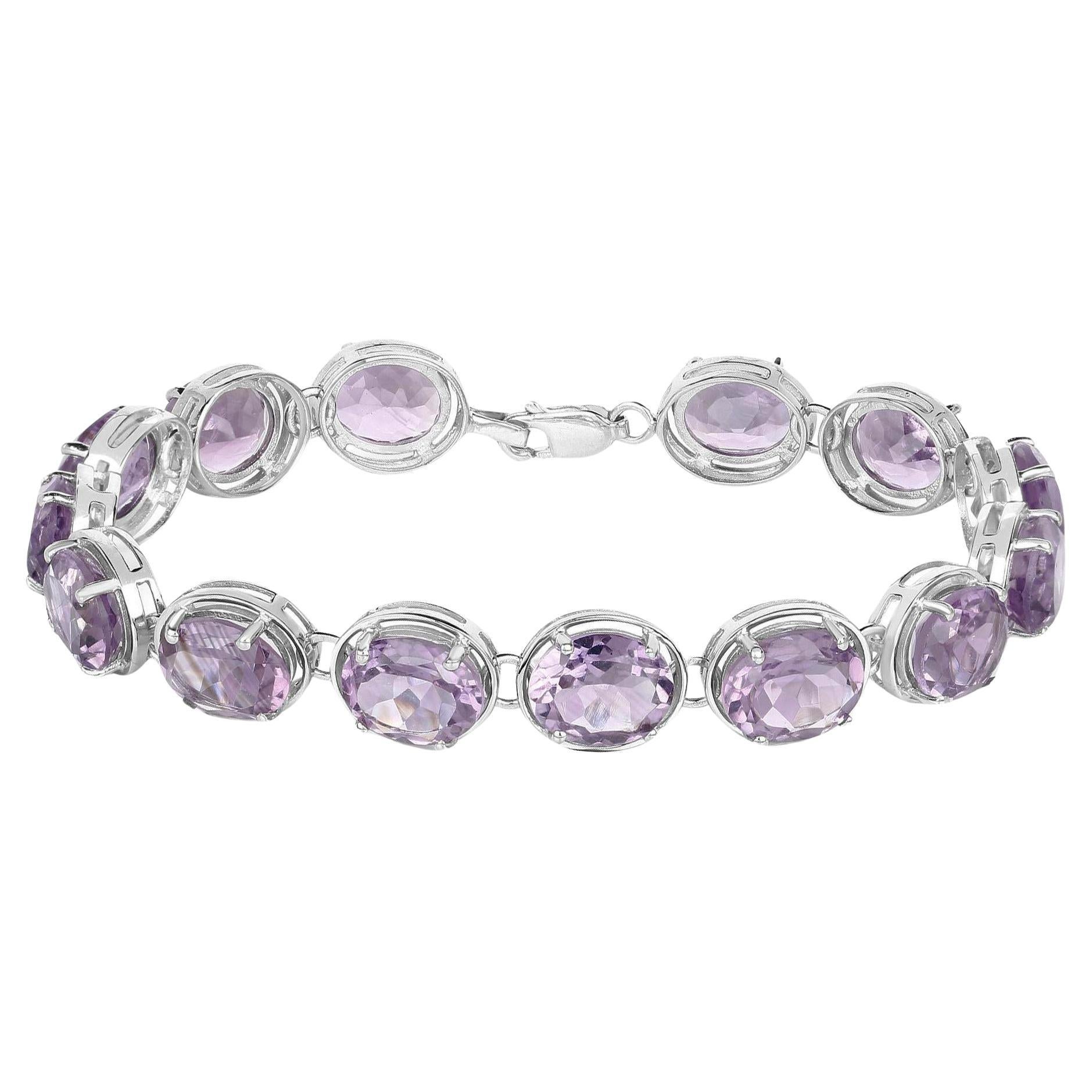Pink Amethyst Tennis Bracelet 30 Carats Rhodium Plated Sterling Silver