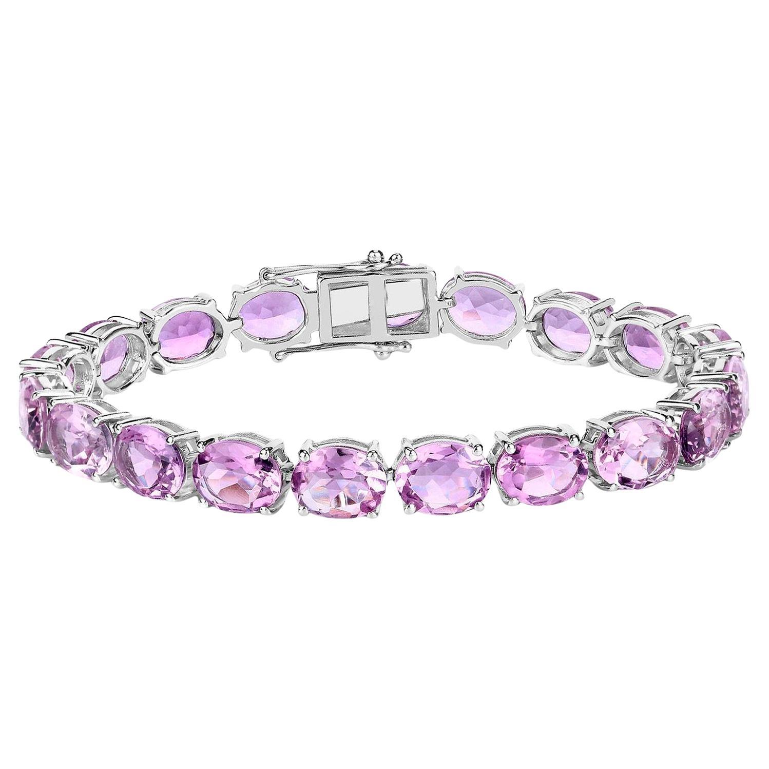 Pink Amethyst Tennis Bracelet 30 Carats Rhodium Plated Sterling Silver