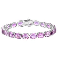 Pink Amethyst Tennis Bracelet 30 Carats Rhodium Plated Sterling Silver