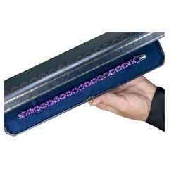 Pink Amethyst Tennis Bracelet 30 Carats Rhodium Plated Sterling Silver