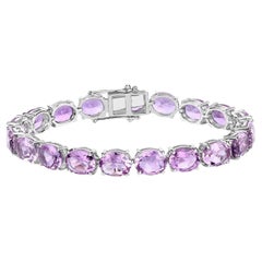 Pink Amethyst Tennis Bracelet 30 Carats Rhodium Plated Sterling Silver