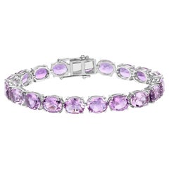 Pink Amethyst Tennis Bracelet 30 Carats Rhodium Plated Sterling Silver