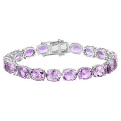 Pink Amethyst Tennis Bracelet 30 Carats Rhodium Plated Sterling Silver